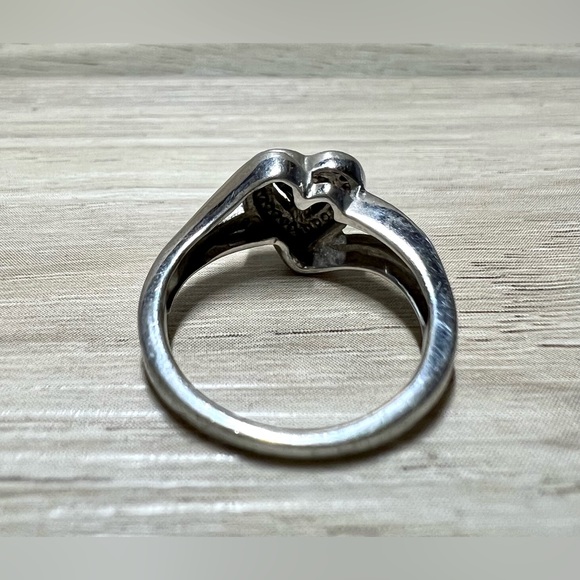 Vintage Designer Signed Sterling Silver Sapphire & Diamond Heart Ring, Size 6.5 - Picture 3 of 10